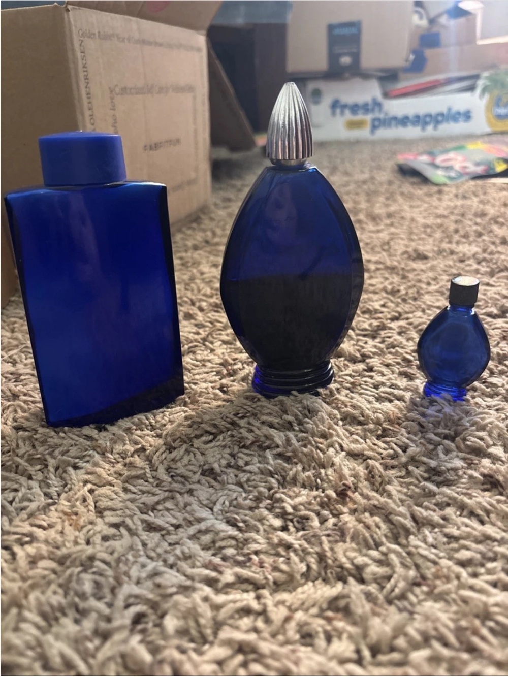 Vintage Bourjois Evening in Paris Cobalt Blue Perfume Bottles Lot of 3. 1/2 Full